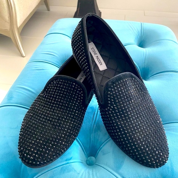 Steve Madden Shoes Steve Madden Mens Black Rhinestone Loafer 5